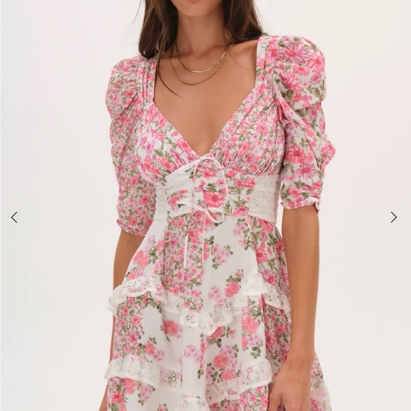 For Love And Lemons Dresses & Skirts - For Love And Lemons Rosalyn Pink Floral Mini Dress